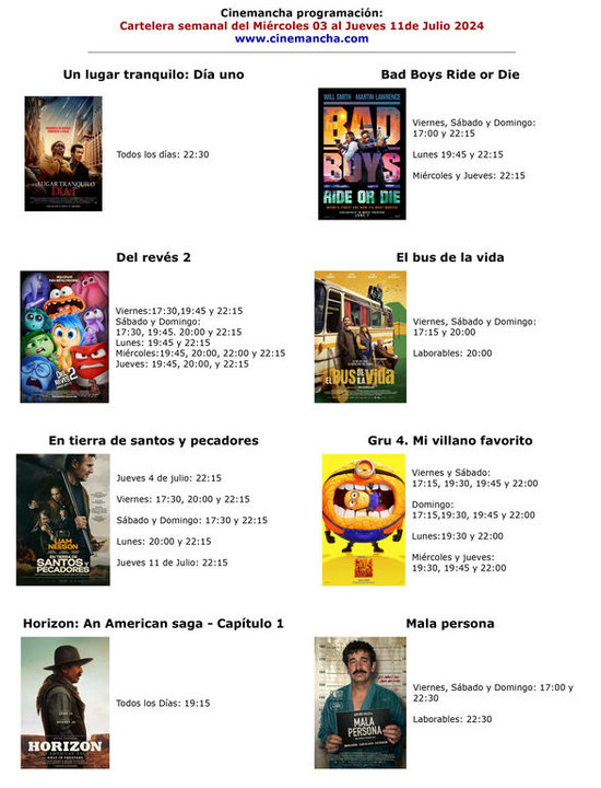 nueva cartelera de cinemancha  DEL  MIERCOLES 03 AL JUEVES 11 DE JUILIO pdf